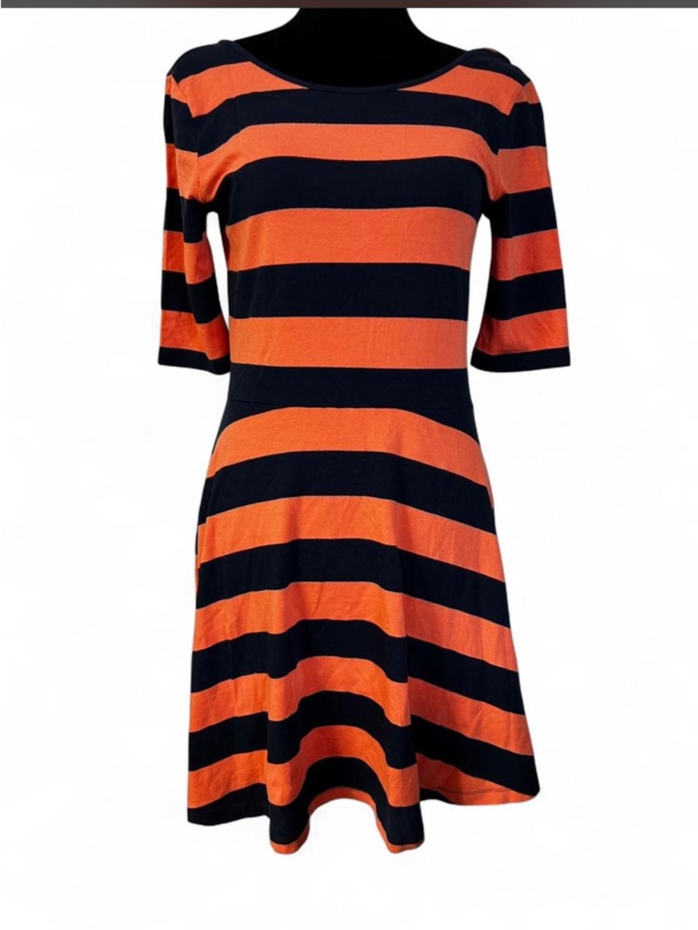 French Connection Orange and Black Striped Midi Dress